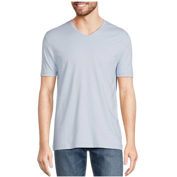 Murano Liquid Luxury Slim Fit V-Neck Shirt Blue Mens Sz XL 100% Cotton - Picture 1 of 7